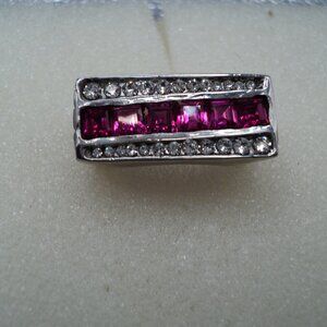 Red and white crystal stainless steel ring size 8 POS181